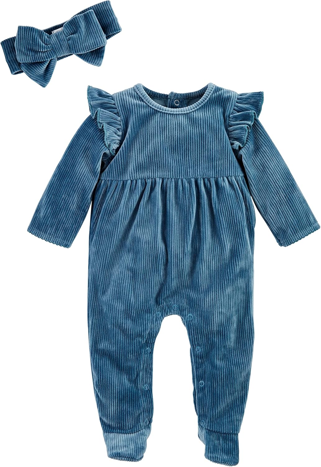 Mud Pie Baby Girl Navy Rib Velour Sleeper Set