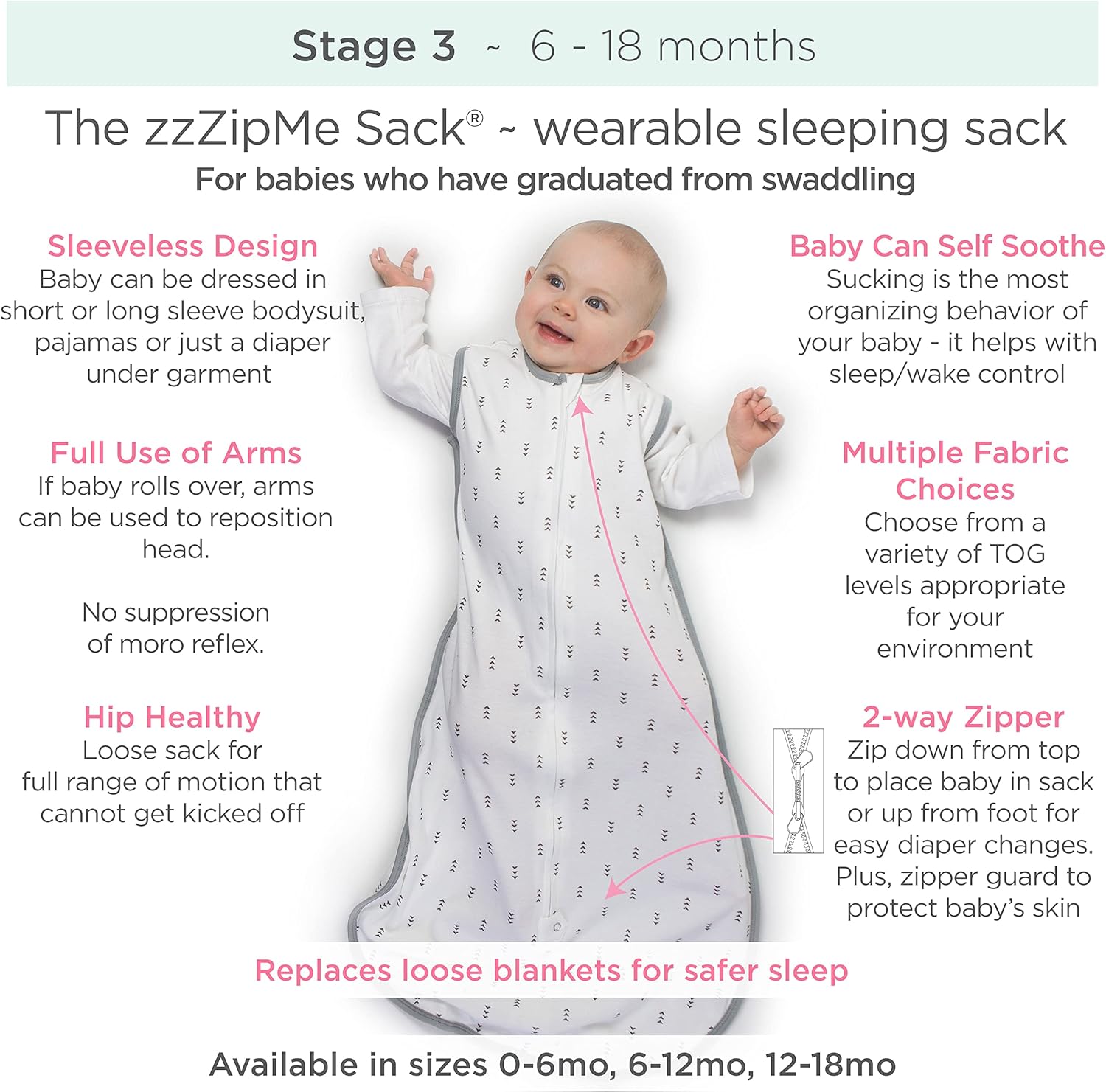 Cotton Flannel Zippersleeper Made in USA Pastel Pink 3-6 Months