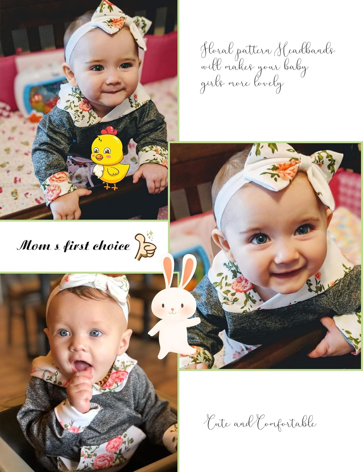 Perfect for Baby Girls Cute Floral Hoodie Pants Set with Headband