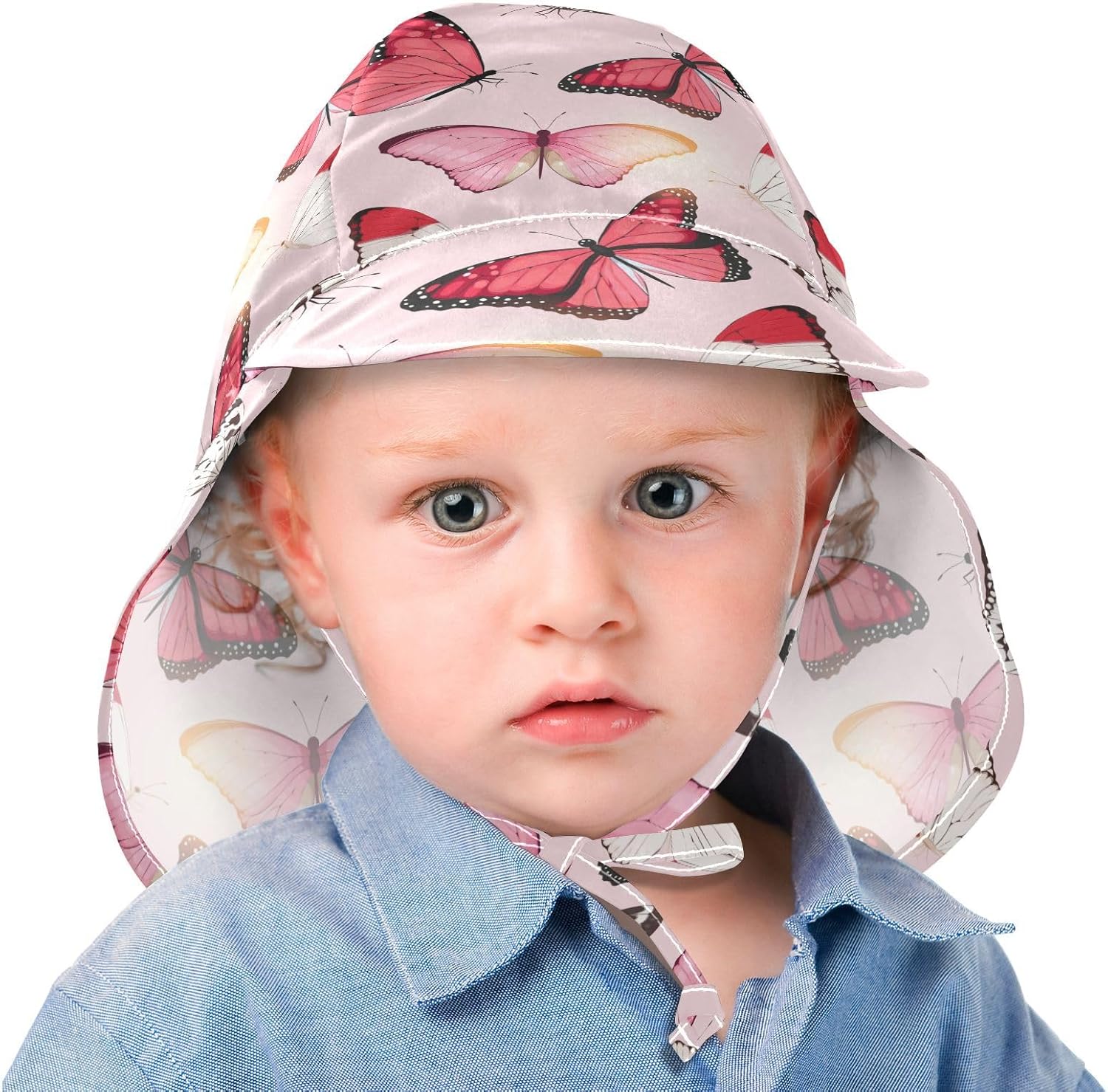 Tropical Butterfly Toddler Sun Hat Pink White