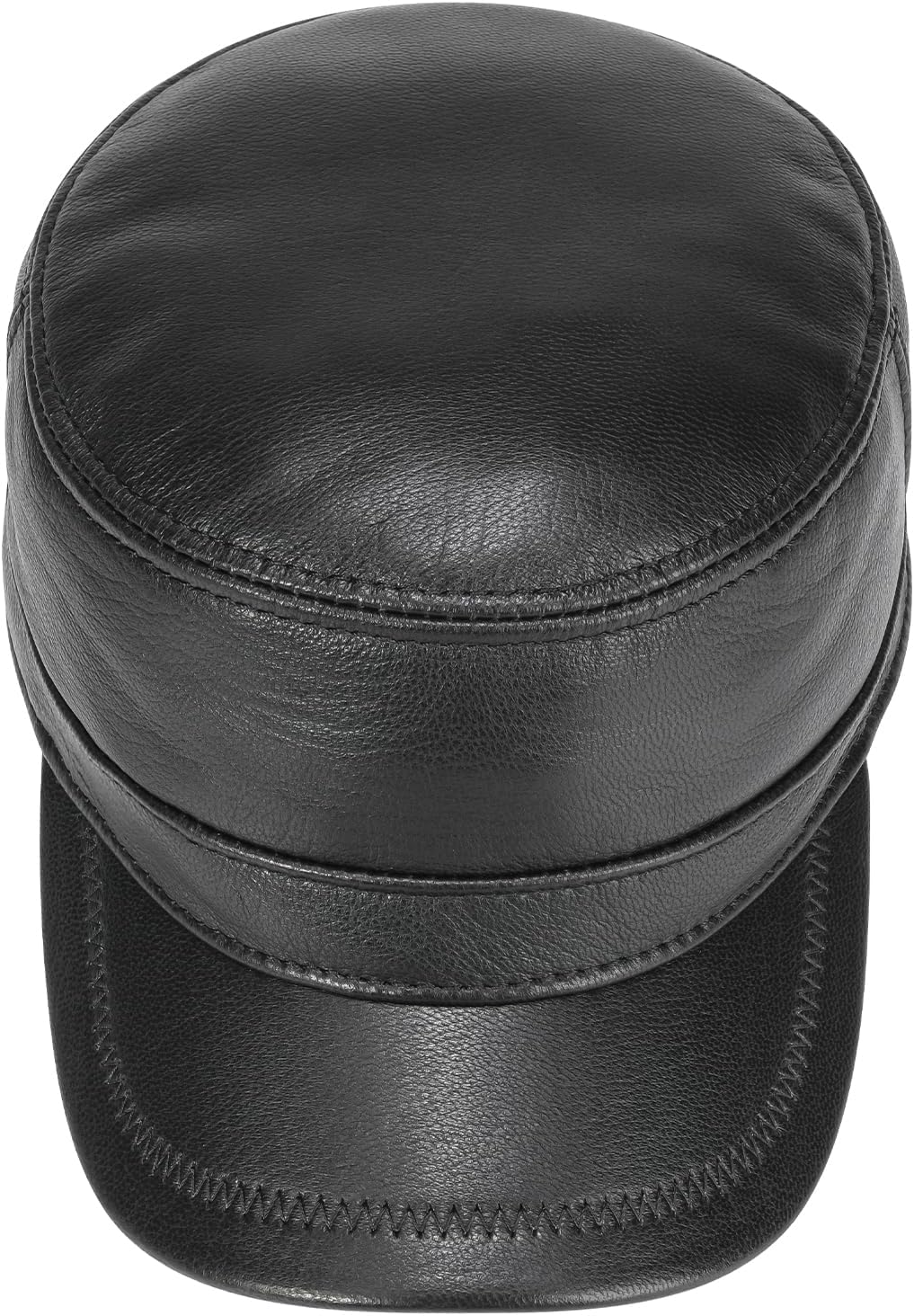 Leather Cadet Army Cap Flat-Top Newsboy Cap for Men