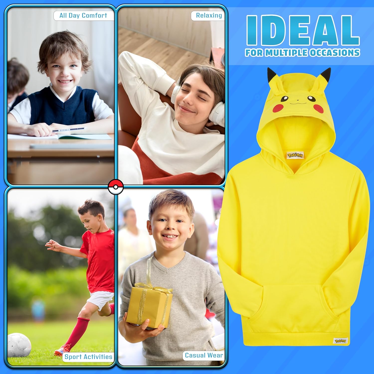 Pokemon Pikachu Hoodie for Boys Teens