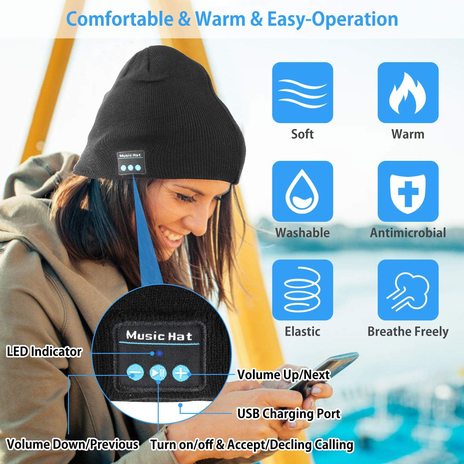 Miserwe Unisex Wireless Beanie Hat with Exquisite Packaging