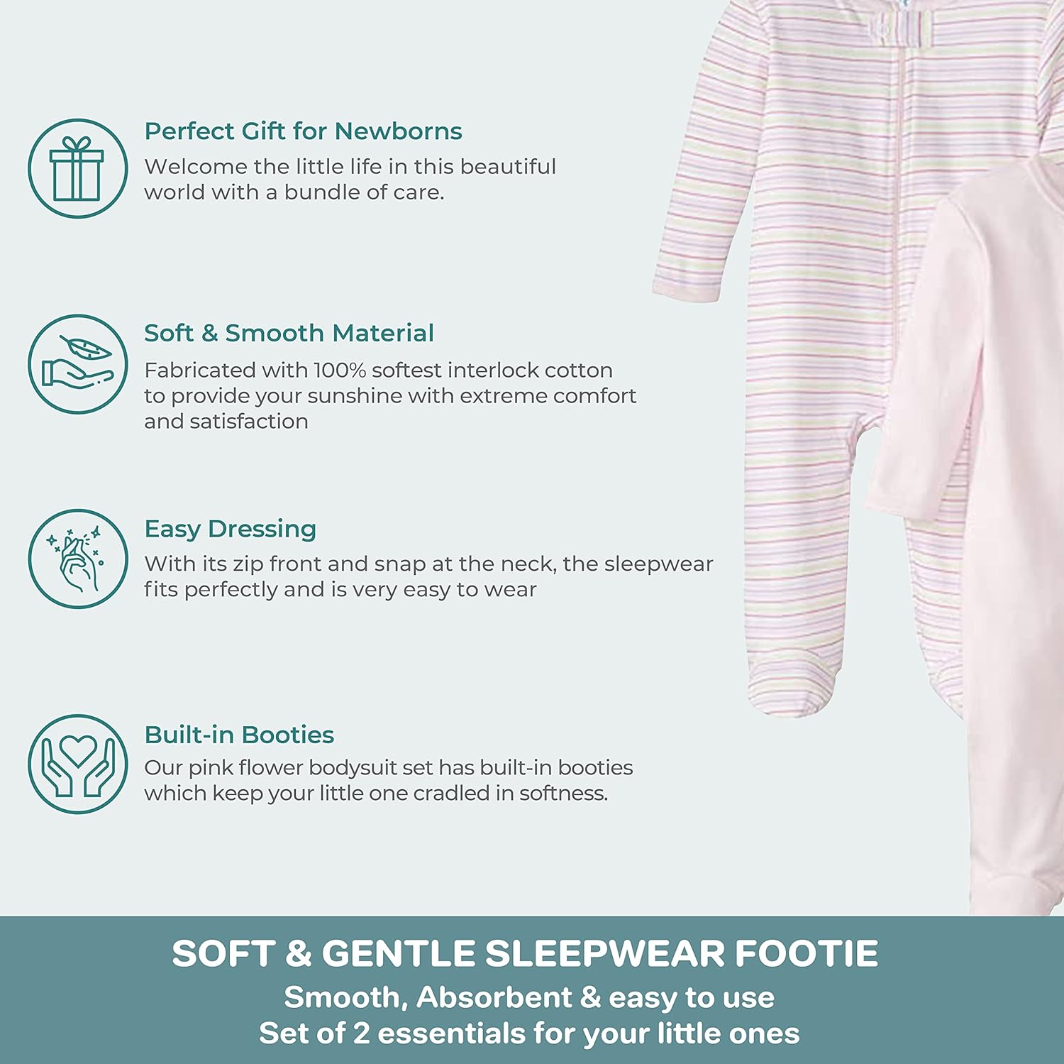 Spasilk Baby Girls 100 Cotton Newborn Sleepwear Footie Set