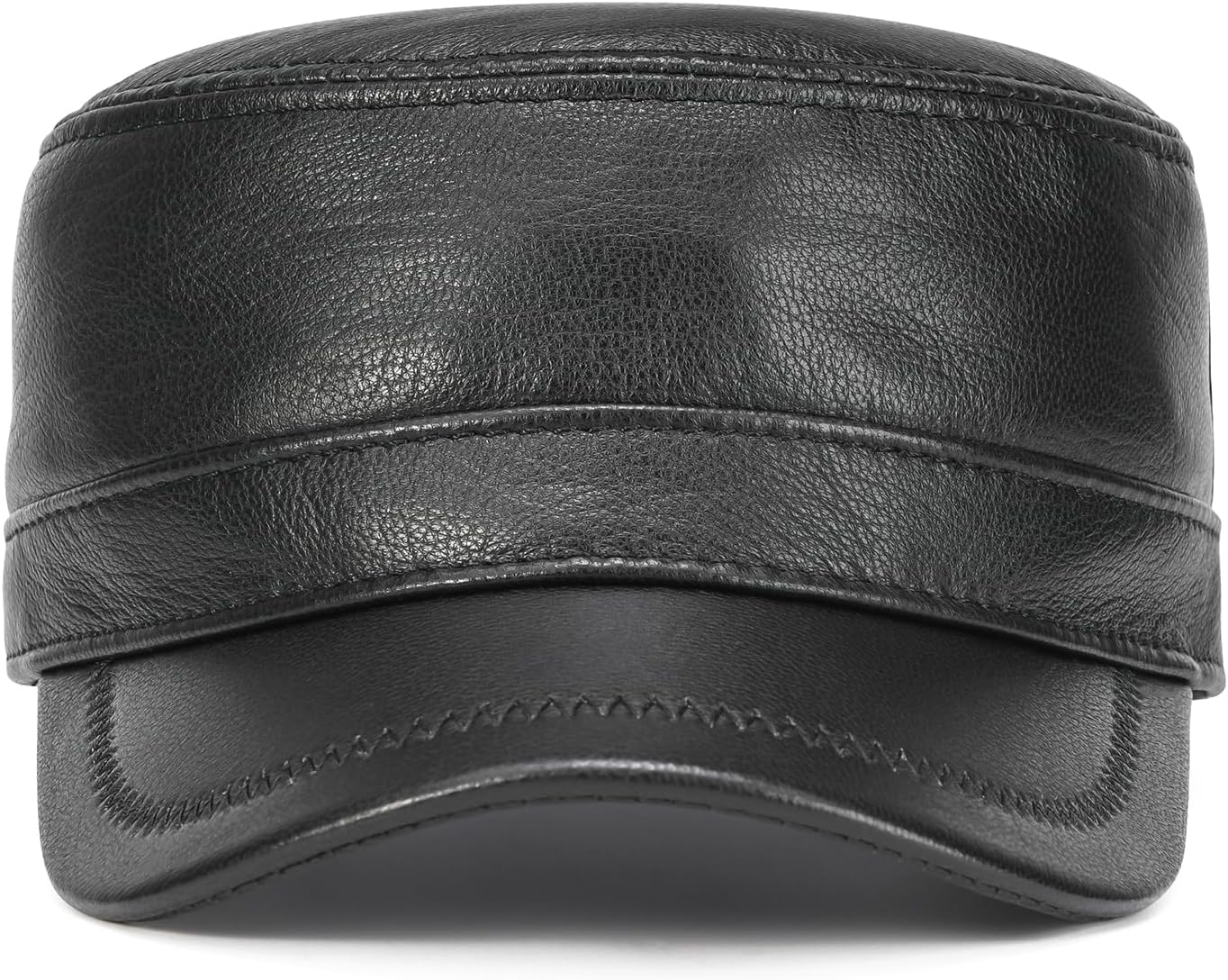 Leather Cadet Army Cap Flat-Top Newsboy Cap for Men