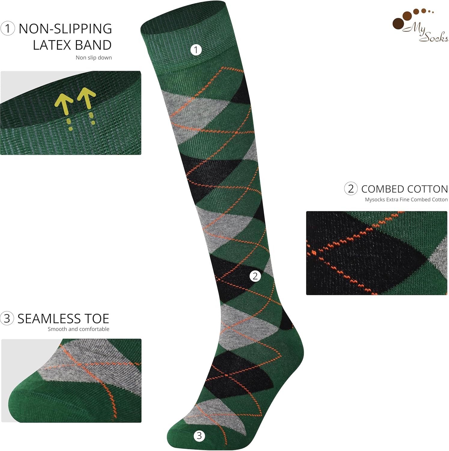 Mysocks Unisex Knee High Long Socks - Argyle