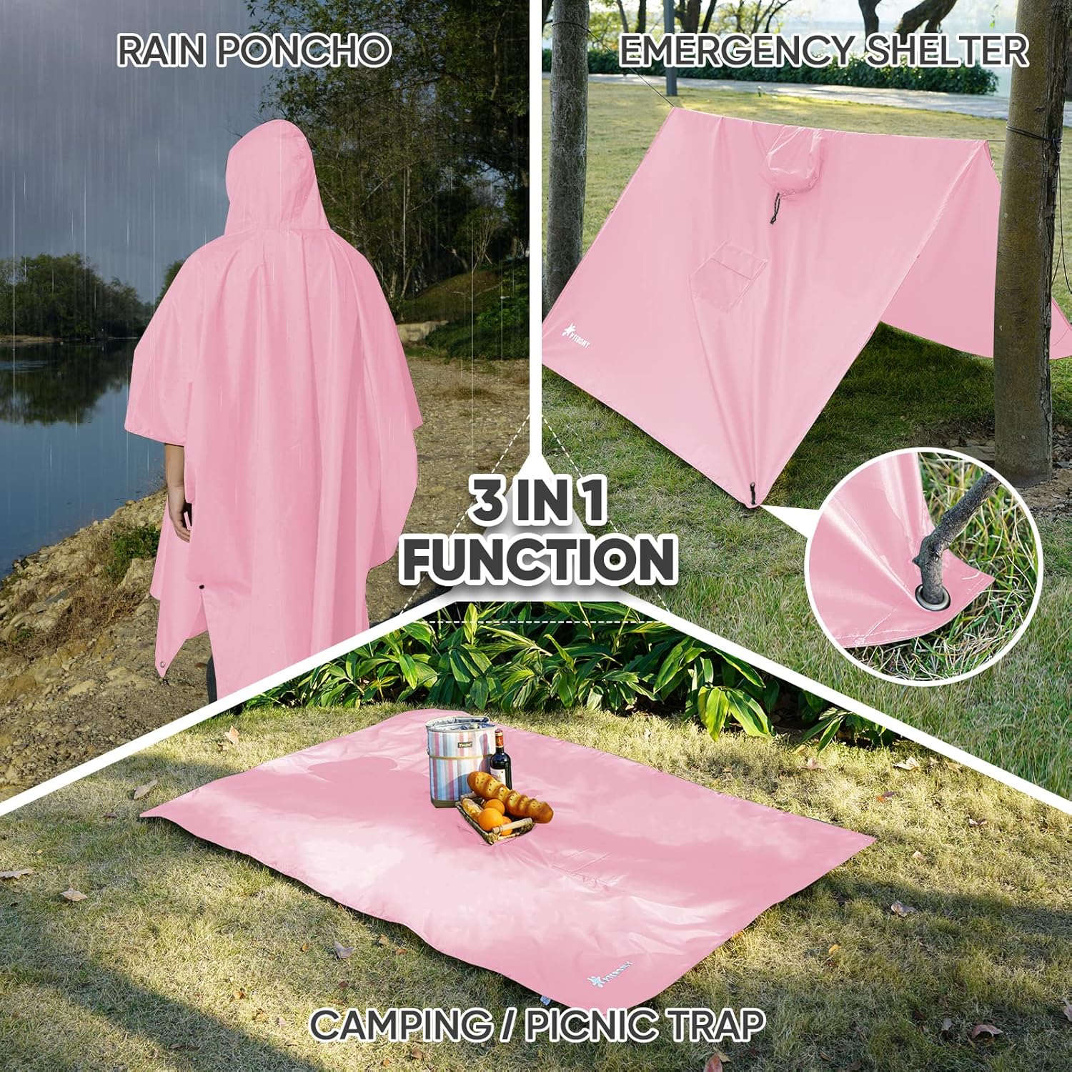 PTEROMY - Waterproof Lightweight Lofted Unisex Rain Poncho for Hiking