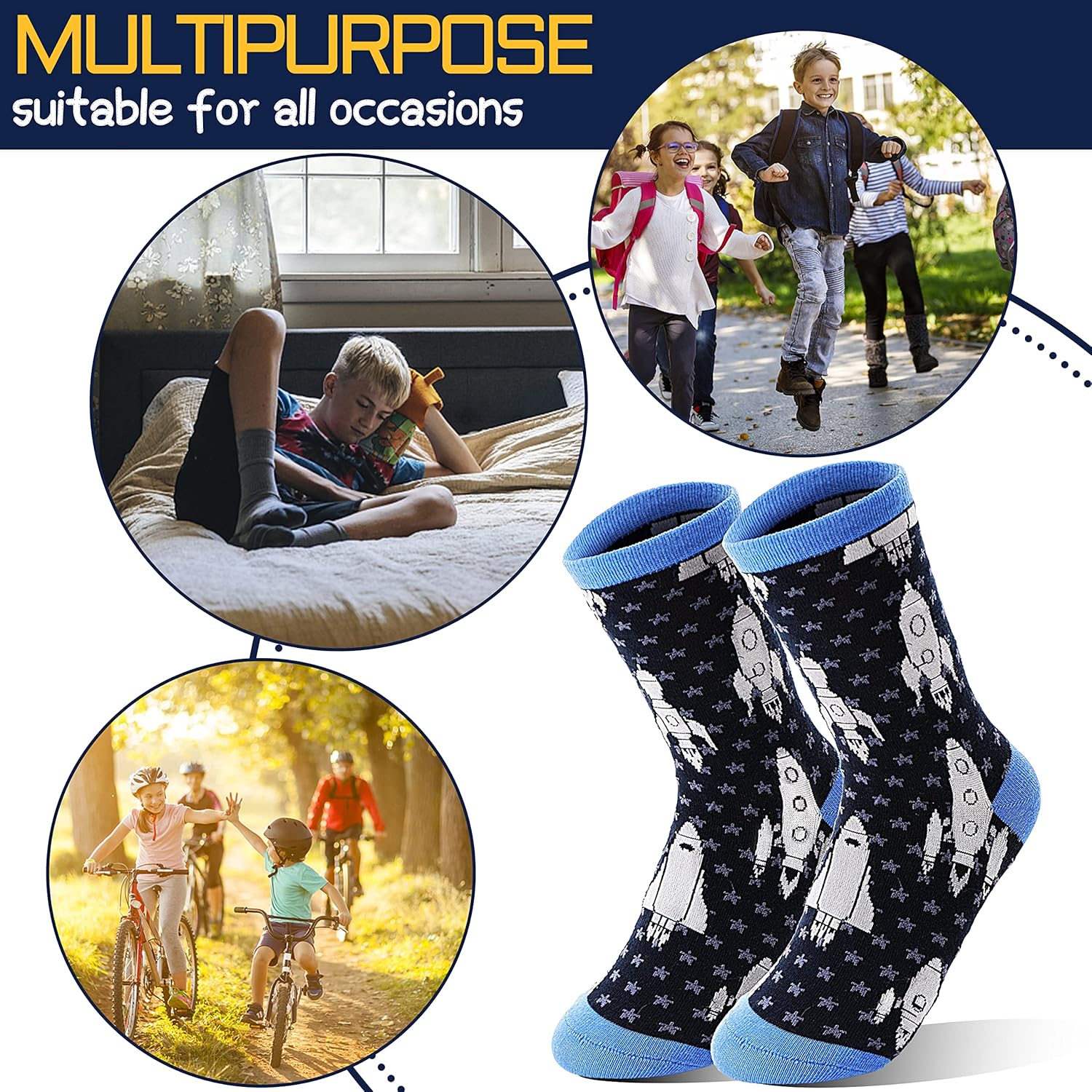 Anlisim Boys Kids 6 Pairs Cotton Socks Spandex Novelty Dinosaur Socks