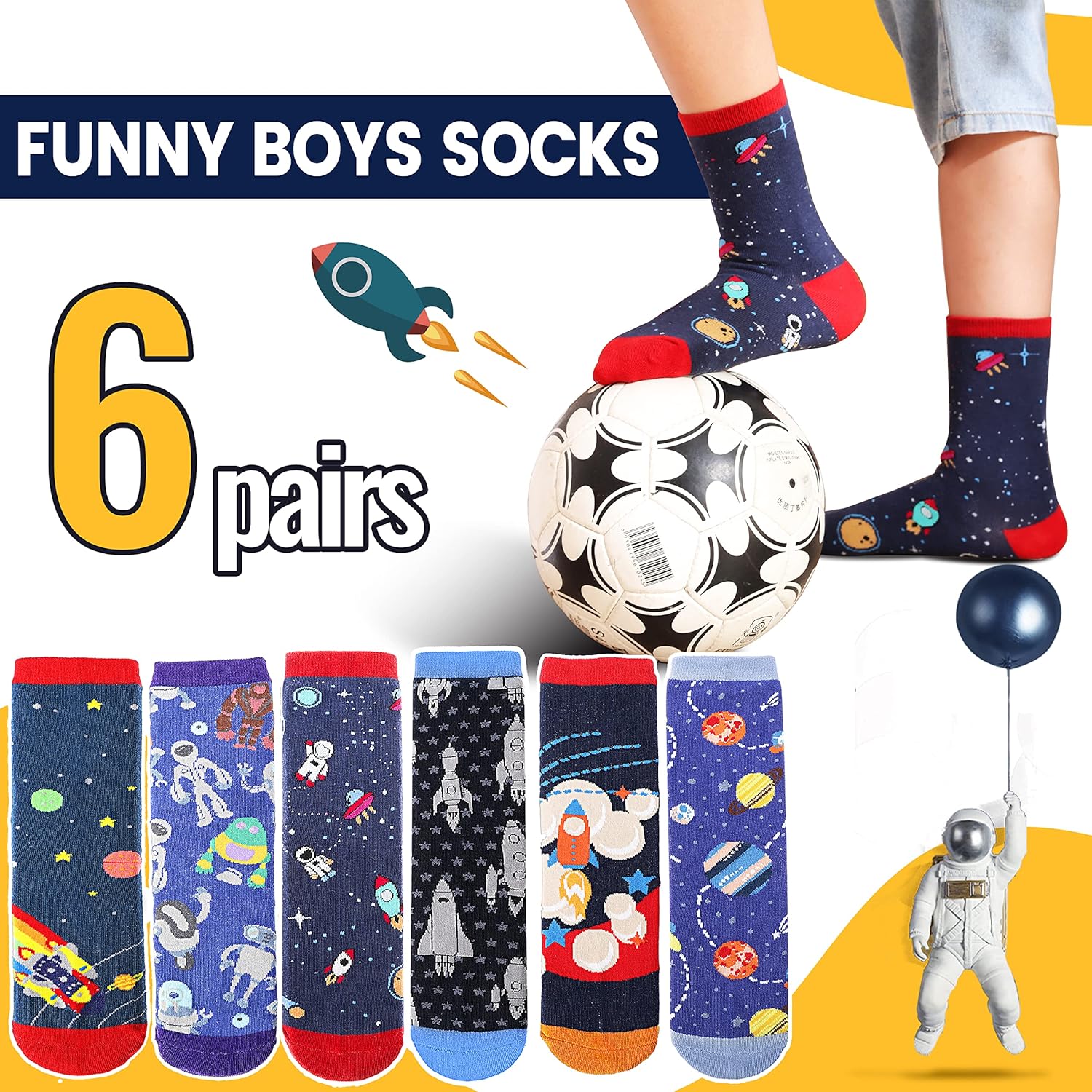 Anlisim Boys Kids 6 Pairs Cotton Socks Spandex Novelty Dinosaur Socks
