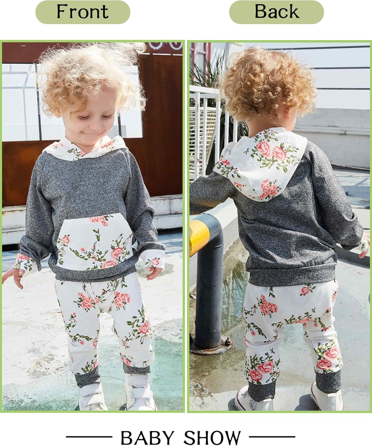 Perfect for Baby Girls Cute Floral Hoodie Pants Set with Headband