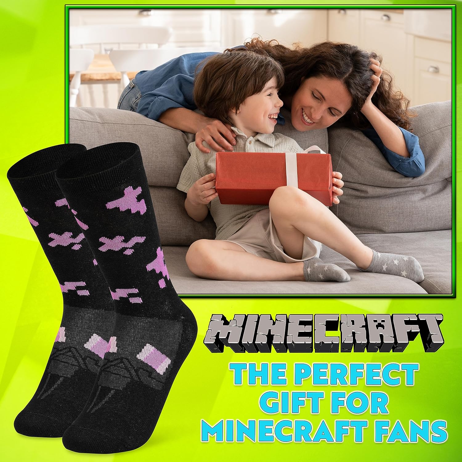 Minecraft Boys Crew Socks - Stretchy Comfort for Gaming